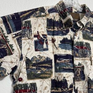 North River Outfitters Fly Fishing AOP Short‎ Sleeve Button Up Size 1XLT